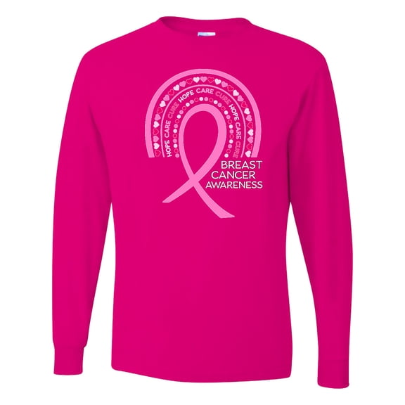 Inktastic Breast Cancer Awareness Rainbow Ribbon with Hearts Long Sleeve T-Shirt