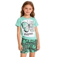 thumbnail image 2 of Tfken Summer Outfit Sets For Girls Short Sleeve Print Crew Neck Tops With Shorts Set Casual Summer Children Soft Outfit Green Size 1-2 Years, 2 of 5