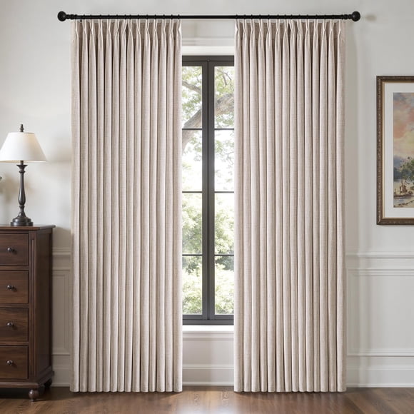 MIULEE Pinch Pleated Thick Linen Curtains 102 Inches Long 2 Panels Set - Back Tab, Pinch Pleat Semi Sheer Light Filtering Privacy Curtains