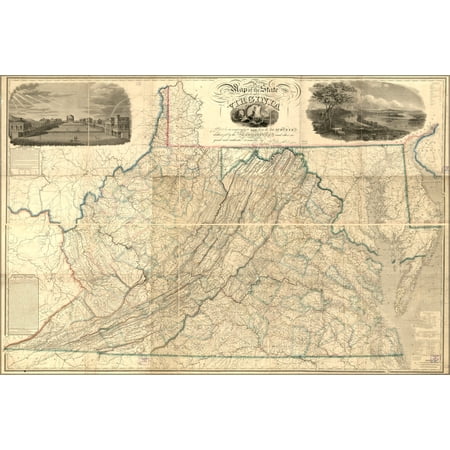 24"x36" Gallery Poster, Map of the State of Virginia 1859
