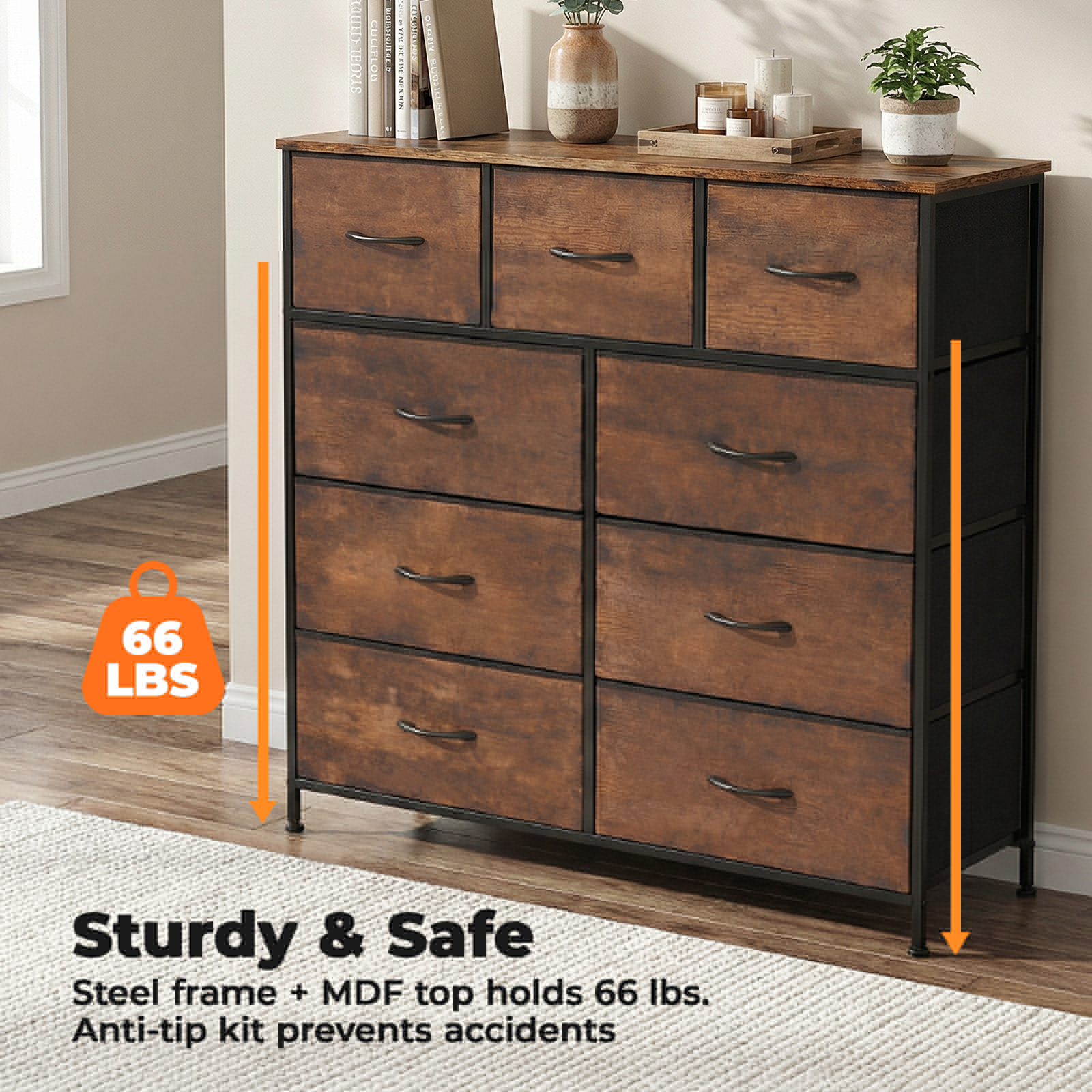 Alvantor Tall Dresser Fabric Storage Tower ,Wooden Top for Kid Room, Closet, Entryway, Nursery