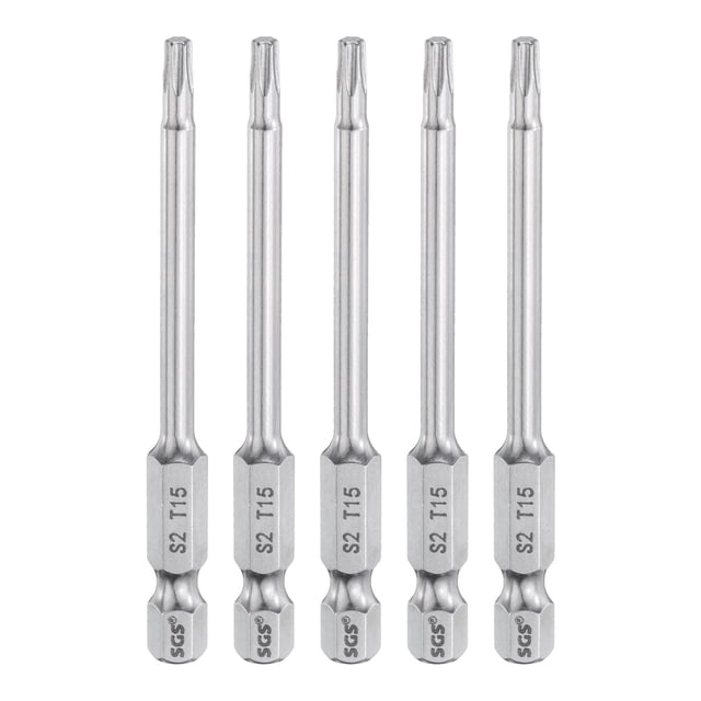 Uxcell 5pcs T15 Torx Bit 1/4" Hex Shank 3" S2 Steel Magnetic Tamper Resistant Star Bits para atornillar tornillos