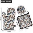 thumbnail image 6 of Blue and Brown Feather Pattern Kitchen Oven Mitt and Pot Holder Sets 2 Pcs for Baking, Cooking and Grilling, Heat Resistant Up To 392 °F, 6 of 7