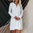 thumbnail image 2 of Pompotops Robe Décontractée Mode Automne à Manches Longues Boutons Col en V Couleur Unie pour Femmes, 2 of 4