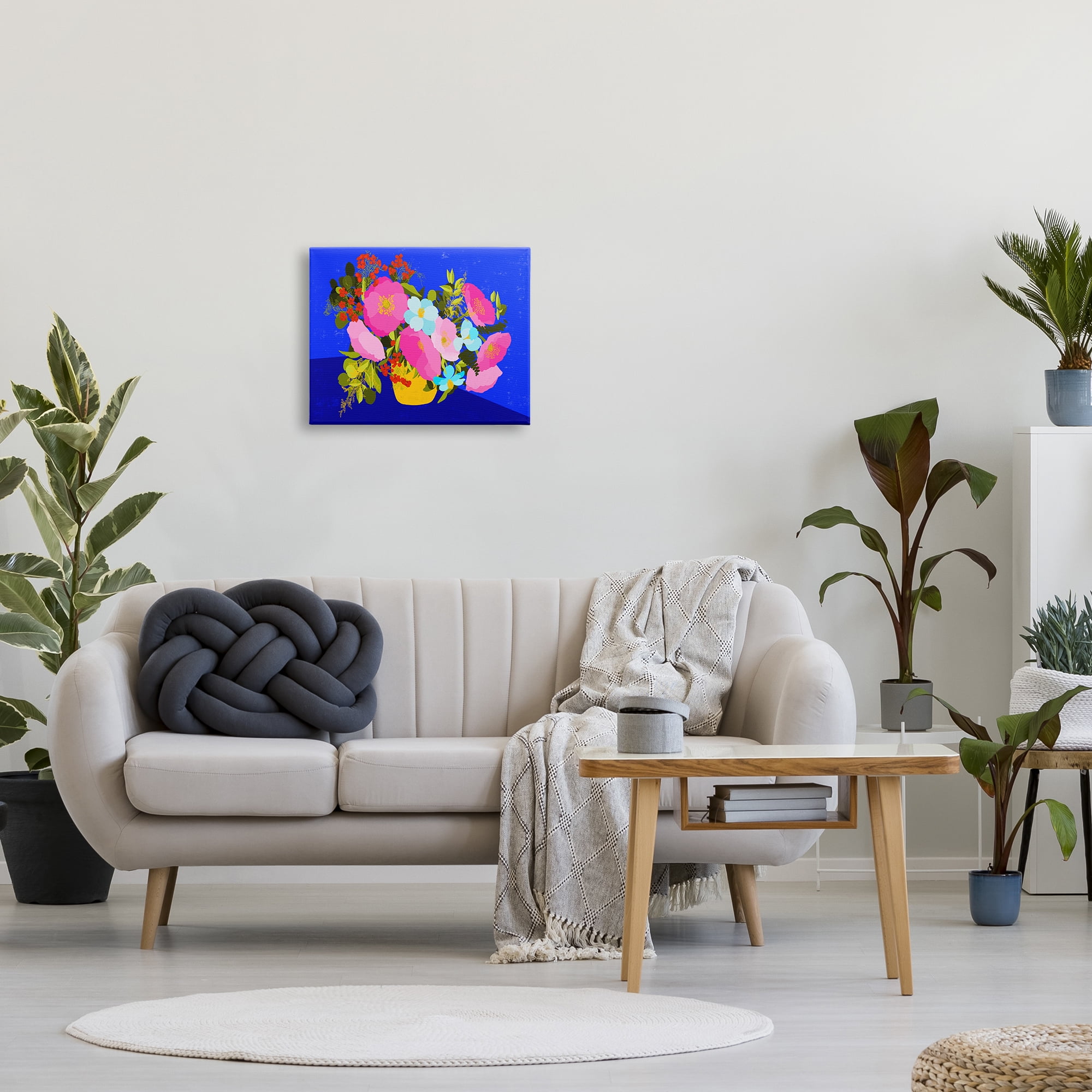 Stupell Industries Vivid Pink & Blue Bouquet Botanical & Floral Painting Gallery Wrapped Canvas Art Print Wall Art, 20 x 16