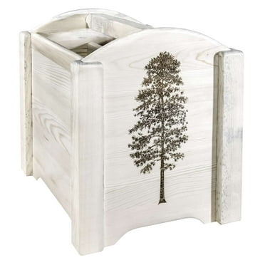 Homestead Collection Magazine Rack w/ Laser Engraved Pine Design, Ready to Finish