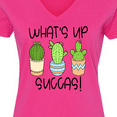 thumbnail image 4 of Inktastic What's Up Succas Funny Cacti Plants Women's V-Neck T-Shirt, 4 of 5