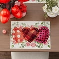 thumbnail image 2 of Valentines Day Plaid Love Hearts Pink Roses Eucalyptus Leaves Cloth Placemats Set of 4 Table Mats Table Decorations 12x18 Inch, 2 of 5