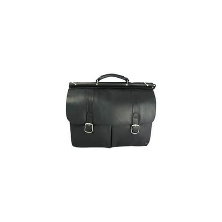 Dowel Laptop Briefcase - Dowel Leather Briefcase w Padded Laptop Section (Black)