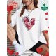 thumbnail image 2 of (180g pure cotton T-shirt) Happy Valentine's Day - Blooming Flowers in the Heart Pattern Letter Print Women's Summer Round Neck Versatile Short Sleeve T-shirt Casual Pure Cotton, 2 of 8