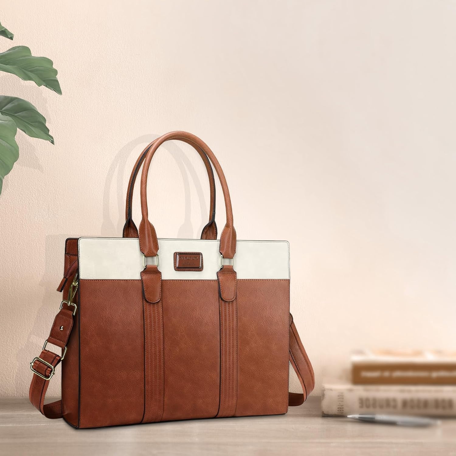MOSISO PU Leather Laptop Bag for Women Tote Bag for 15.6 Laptop Messenger Briefcase for Travel Office