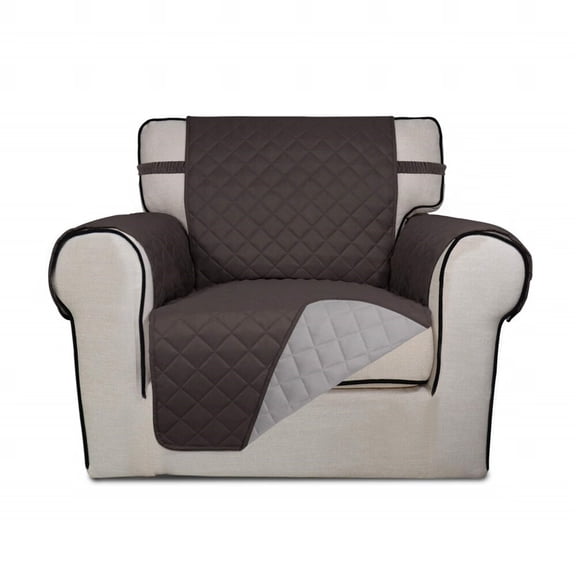 Reversible Quilted Sofa Cover,Water Resistant Slipcover Furniture Protector,Washable Couch Cover with Non Slip and Elastic Straps for Kids,Dogs,Pets (Chair,Chocolate/Beige)