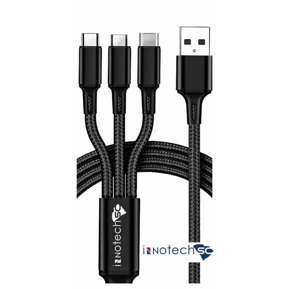 10 ft Multi USB Charging Cable 3A, 3 in 1 Fast Charger Cord Connector with Dual Phone/Type C/Micro USB Port Adapter, Compatible with Tablets Phone 12 11 Pro 8 7 6 Samsung Galaxy (10 ft )Black
