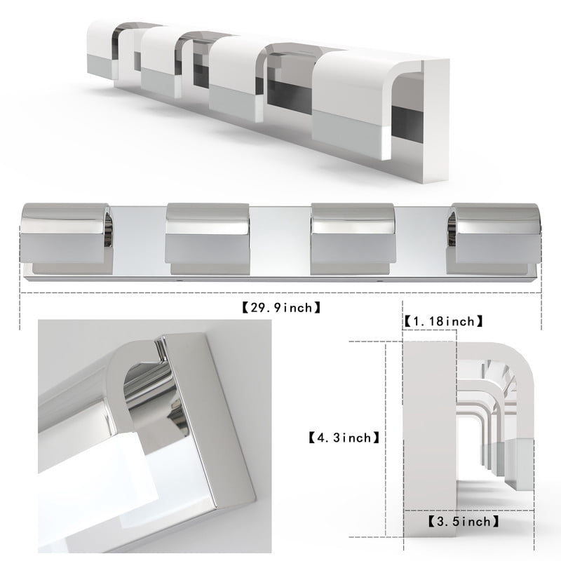 Modern 4-Light LED Vanity Light in Chrome Finish, Bathroom Lighting Fixtures Over Mirror with Acrylic Shade, Hardwired Bath Wall Light for Bathroom, Powder Room, Bedroom