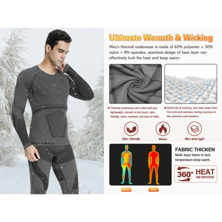 Mens Thermal Underwear Long Johns Set with Fleece Lined Winter Warm Base  Layer