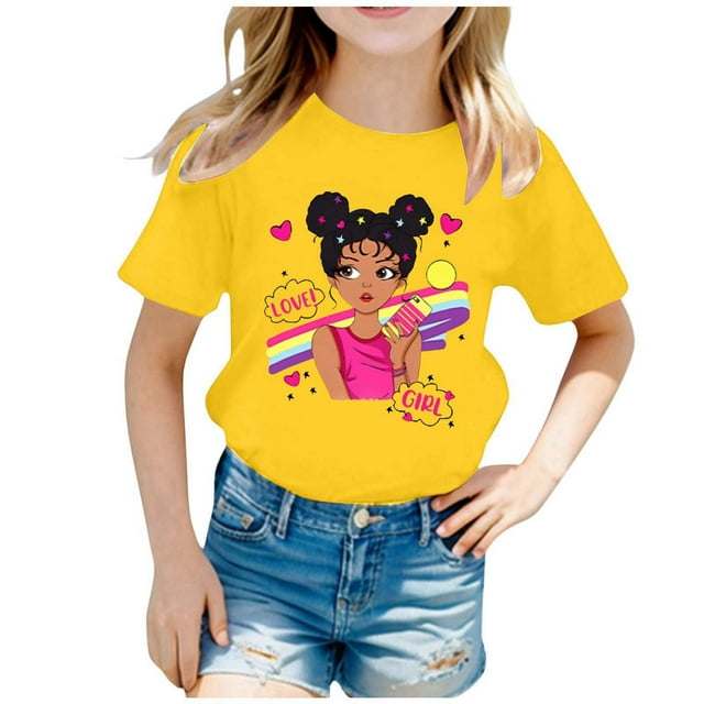 TZEWGL T-Shirts pour Tout-Petits Imprimé Col Rond Manches Courtes Été Blouse Ample Taille 4-6T