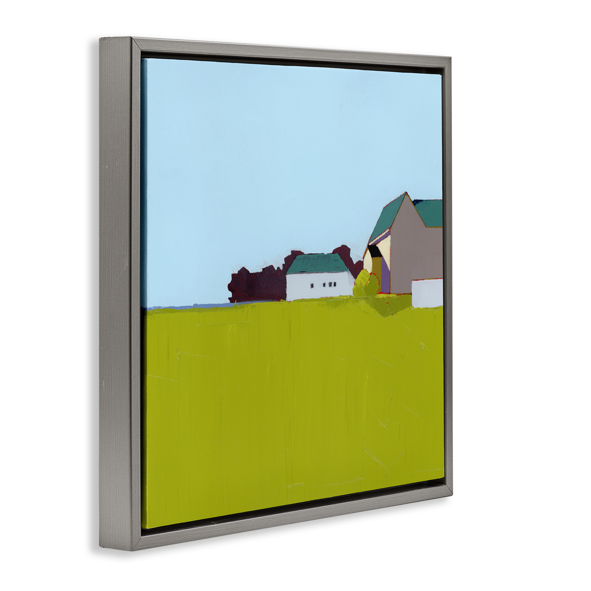 Spring Morning Farm Land Gray Framed Floater Canvas Wall Art, design by Ruth LaGue