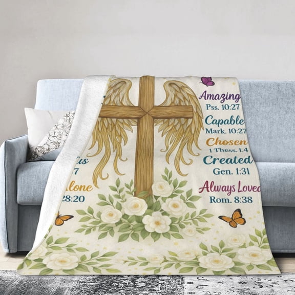Christian Gifts for Women Men, Bible Affirmations Blanket, Bible Verse Blanket for Friend Sister, Inspirational Religious Catholic Spiritual Gift, Baptism Gifts for Girl Boy 50x40