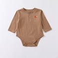 thumbnail image 3 of Penkiiy Baby Boy Girl Crewneck Romper Waffle Knit Long Sleeve Bubble Romper Oversized Sweater Bodysuit Tops 3-24M Coffee, 3 of 4