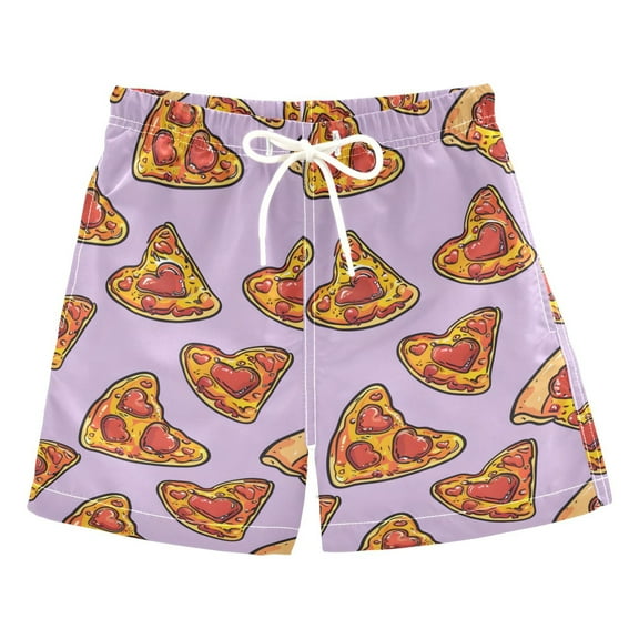 joogoo Boys Swim Trunks Heart Shaped Pizzas Beach Board Shorts Drawstring Swimsuit S