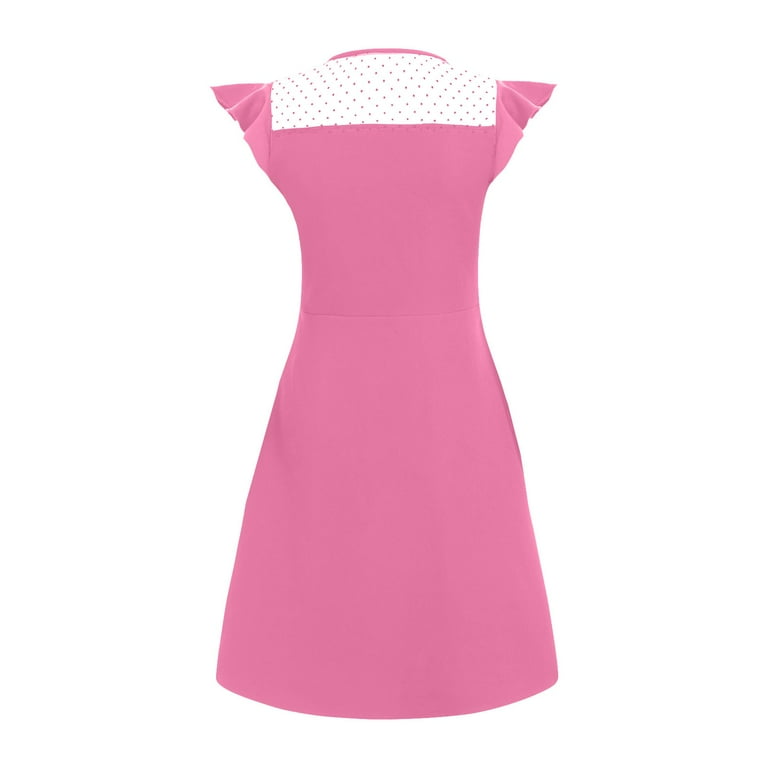 Gubotare Dresses Girls Girl Spring Summer Dress Sundress Short Sleeve Outfit Clothes Clothing Navy Dots and Flowers (Hot Pink,Size 7-9 Years)