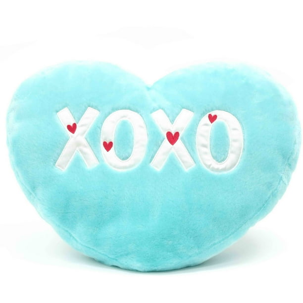 Valentine 19" Soft Teal Heart Plush Pillow with "XOXO" Embroidered