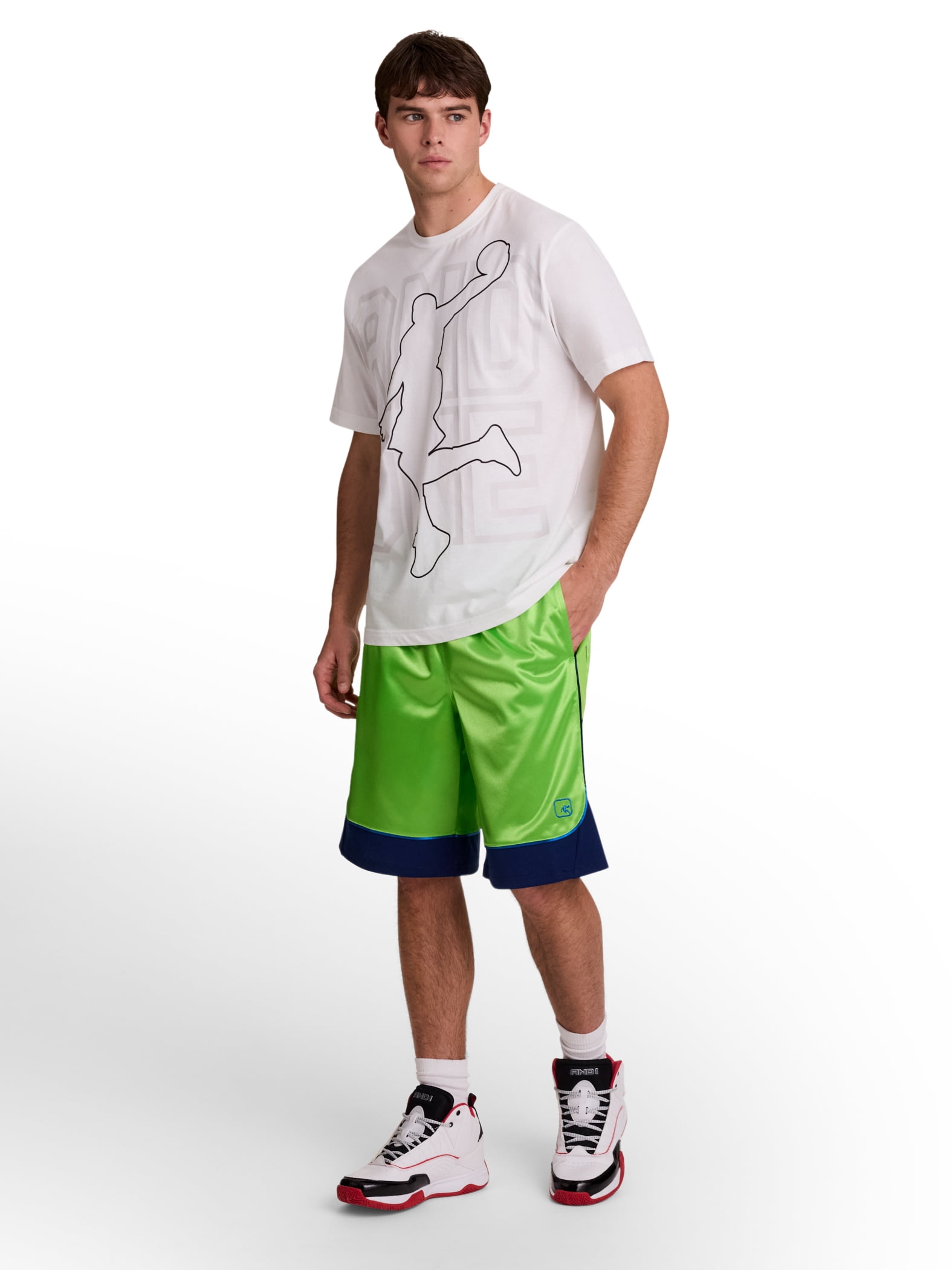 AND1 Men's and Big Men's All Court Colorblock Short, 11" inseam, up to Size 5XL