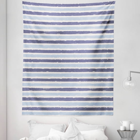 Harbour Stripe Tapestry, Abstract Soft Toned Sketchy Horizontal Stripes Pattern, Fabric Wall Hanging Decor for Bedroom Living Room Dorm, 5 Sizes, Cadet Blue Pale, by Ambesonne