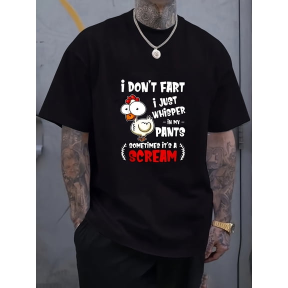 Funny Chicken Lover T-Shirt for Men - "I Don't Fart I Just Whisper in My Pants" - Humorous Graphic Tee with Cute Screaming Chicken, Soft Everyday Shirt for Parties, Gifts & Casual Outfits