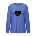 thumbnail image 4 of Ousvtion Women's Crewneck Shirt EKG Heartbeat Print Pullover Tops Casual Long Sleeve T-shirts Relaxed Fit Blouse Spring Summer Clothes Saving,A07-Blue,X-Large, 4 of 4