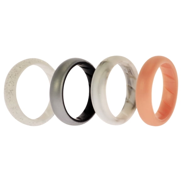 Juego de anillos sólidos BR de boda de silicona - Plata de ROQ para mujer - Anillo de 4 x 8 mm