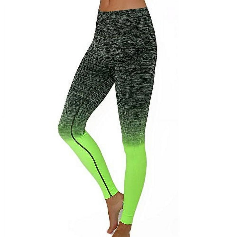 TD Collections Girl's Slim Two Tone Workout Full Length Yoga Pants (XS,  Black+Neon Green)