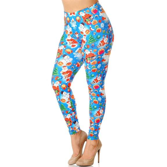 Creamy Soft Festive Blue Christmas Plus Size Leggings (One Size Plus,Blue)