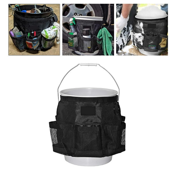 Portable Car Bucket Wash Tool Organizer with Fast Drying, Exterior Mesh  Pockets Container Outdoor Fishing Bucket Storage Bag for Barbecue 