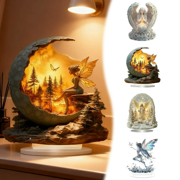 Angel & Elf 2D Flat Acrylic Desktop Decoration, 4 Styles Acrylic Desktop Stand Display Ornament for Desk & Home Shelf Modern Decorative Piece