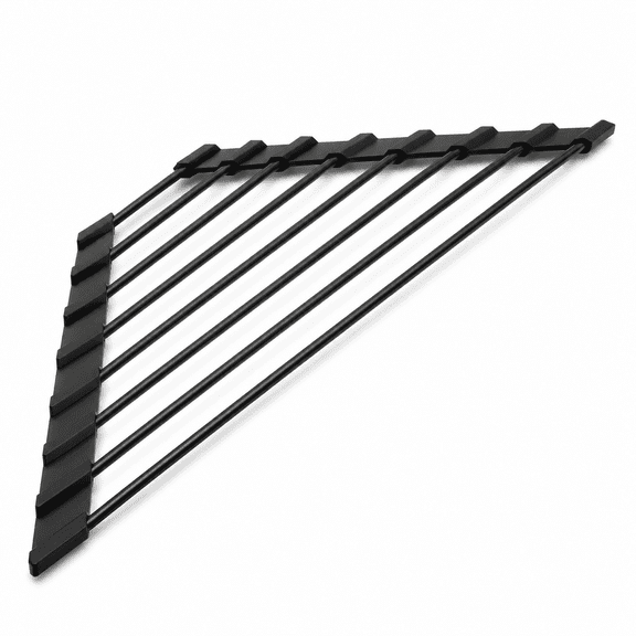 PLERISE Small Triangle Roll-up Dish Drying Rack – Silicone-Coated Stainless Steel Frame for Sink Corners, Black