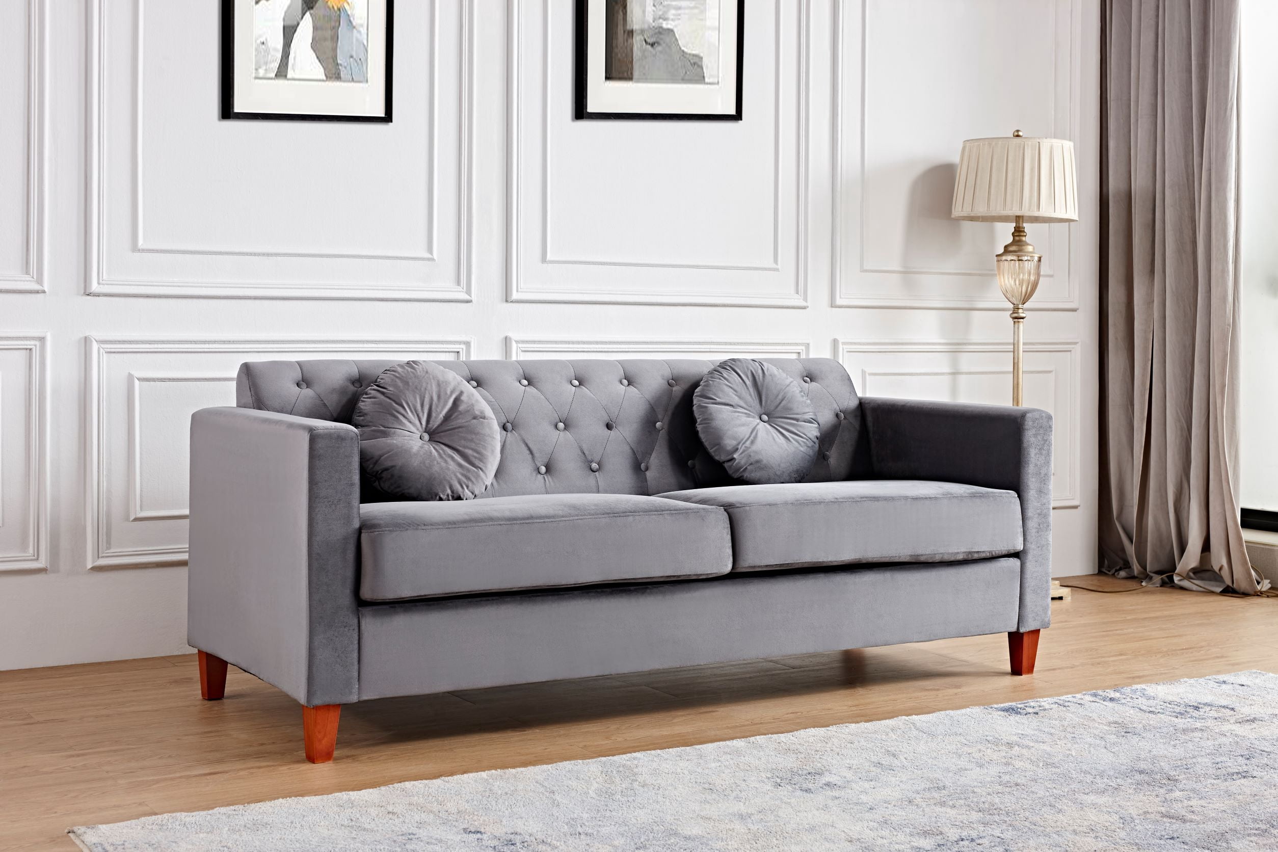 Uspridefurniture Gerame 79.5'' Velvet Square Arm Sofa, Gray