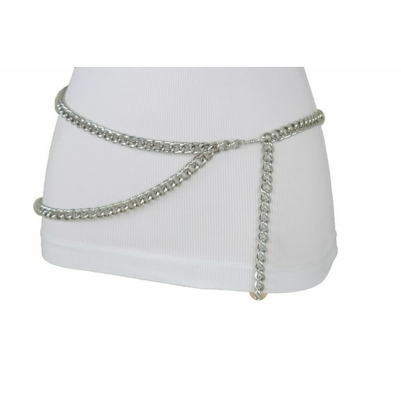 Women Fashion Silver Metal Chain Skinny Waistband Belt M L XL