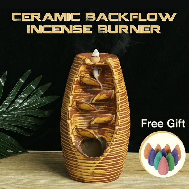Ceramic Incense Holder Waterfall Incense Burner Backflow Incense Cone Holder Smoke Fountain Fall With 10pcs Incense Cones Home Decor Walmart Com Walmart Com