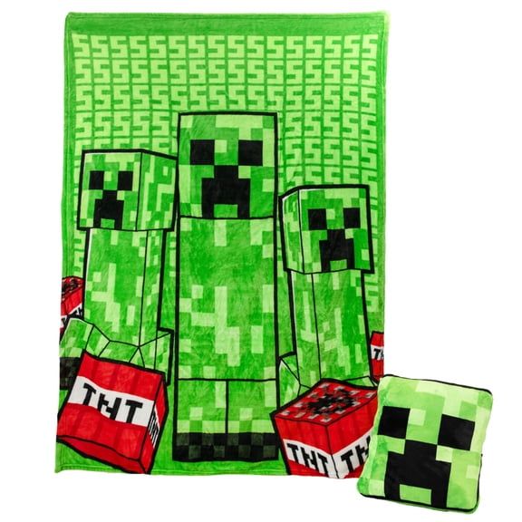 Minecraft Creeper 2-in-1 Cushion Blanket – Officially Licensed Microsoft Travel Blanket, Foldable Soft Fluffy Throw, Compact Design for Living Room or Bedroom Decor, 120cm x 150cm | Paladone