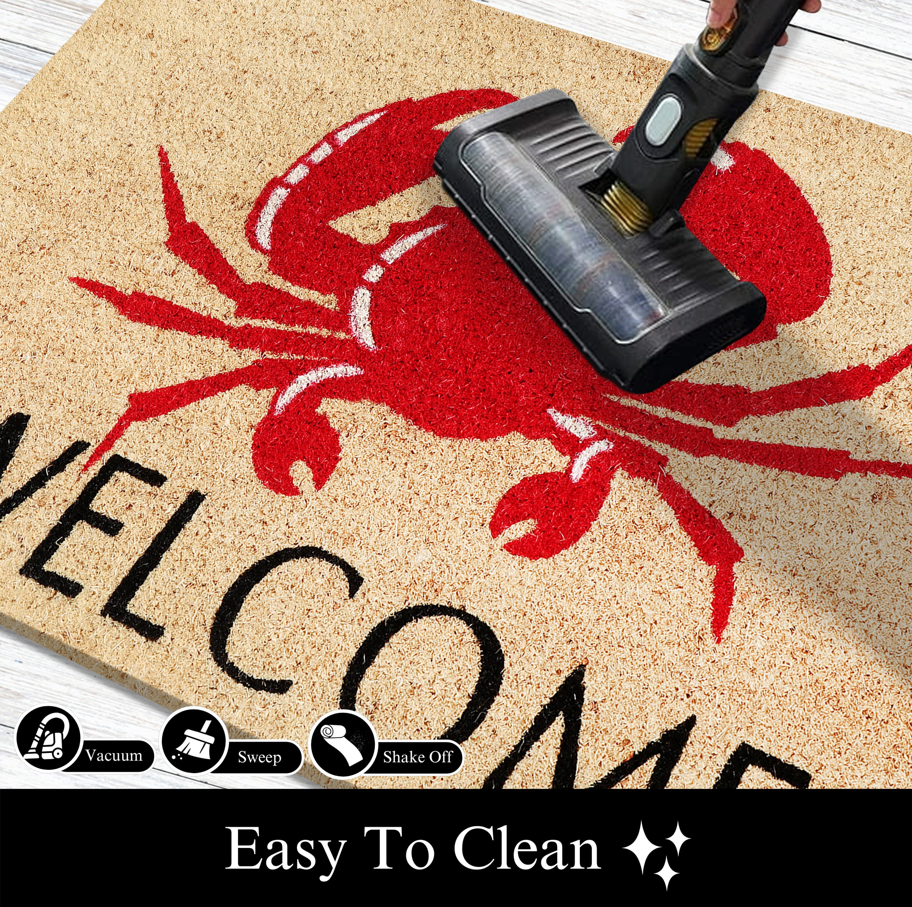 A1HC Natural Coco Coir Doormat, Red Crab Welcome, 18"x30", Durable Outdoor Welcome Mat, Non-Slip, Easy to Clean, Pet Friendly