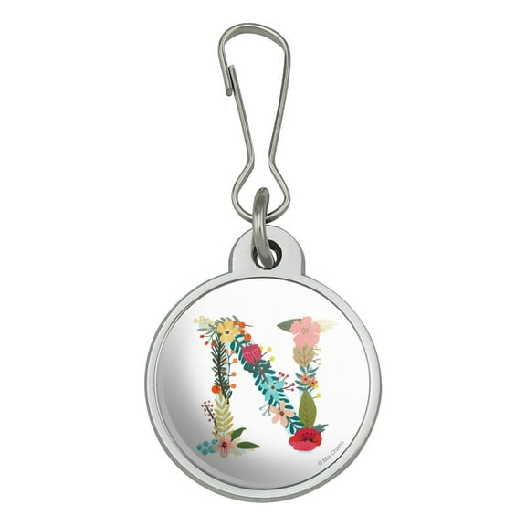 Letter N Floral Monogram Initial Jacket Handbag Purse Luggage Backpack Zipper Pull Charm