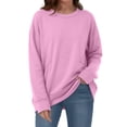 thumbnail image 2 of Sokhug Womens Round Neck Sweatshirt Long Sleeve Loose Pullover Tops Casual Comfort with Side Pocket Solid Color Fashion Sweatshirt Tops, 2 of 6