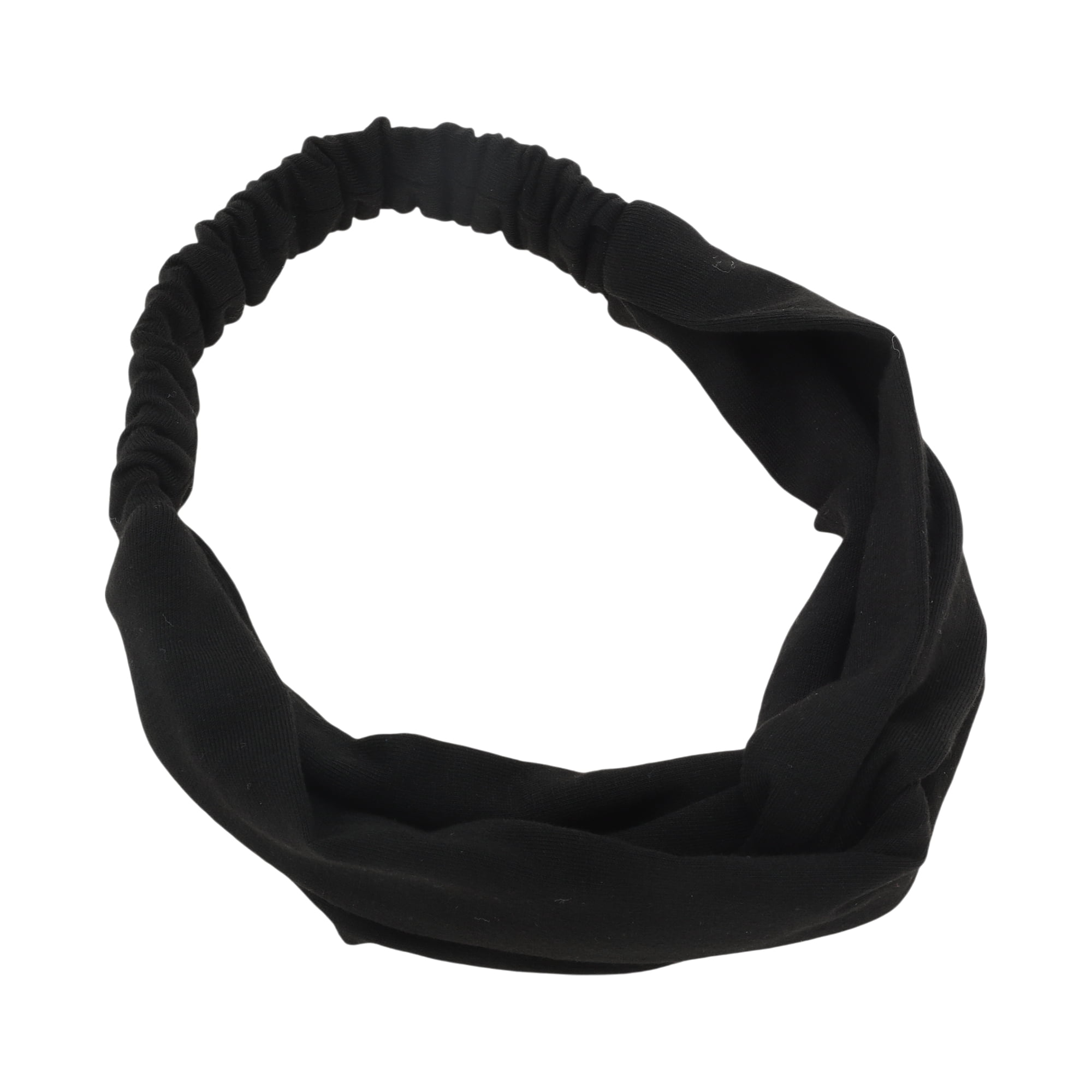 Unique Bargains Stylish Simple Solid Elastic Cross Headwrap Black