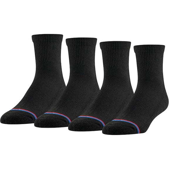 MediPeds unisex-adult Quarter Socks With Non-Binding Top and Cushion, Multipairs, Black (4-pairs), Shoe Size: Men's 7-12; Women's 10-13