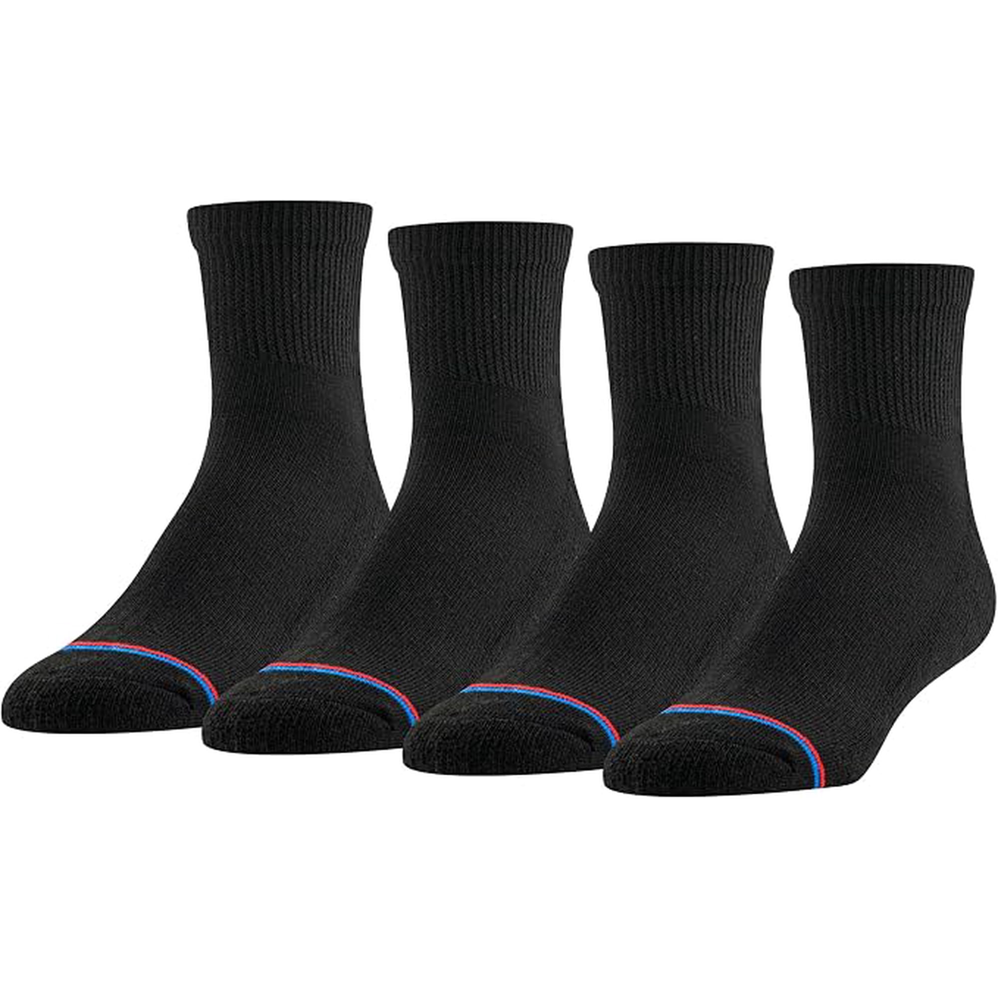 MediPeds unisex-adult Quarter Socks With Non-Binding Top and Cushion, Multipairs, Black (4-pairs), Shoe Size: Men's 7-12; Women's 10-13