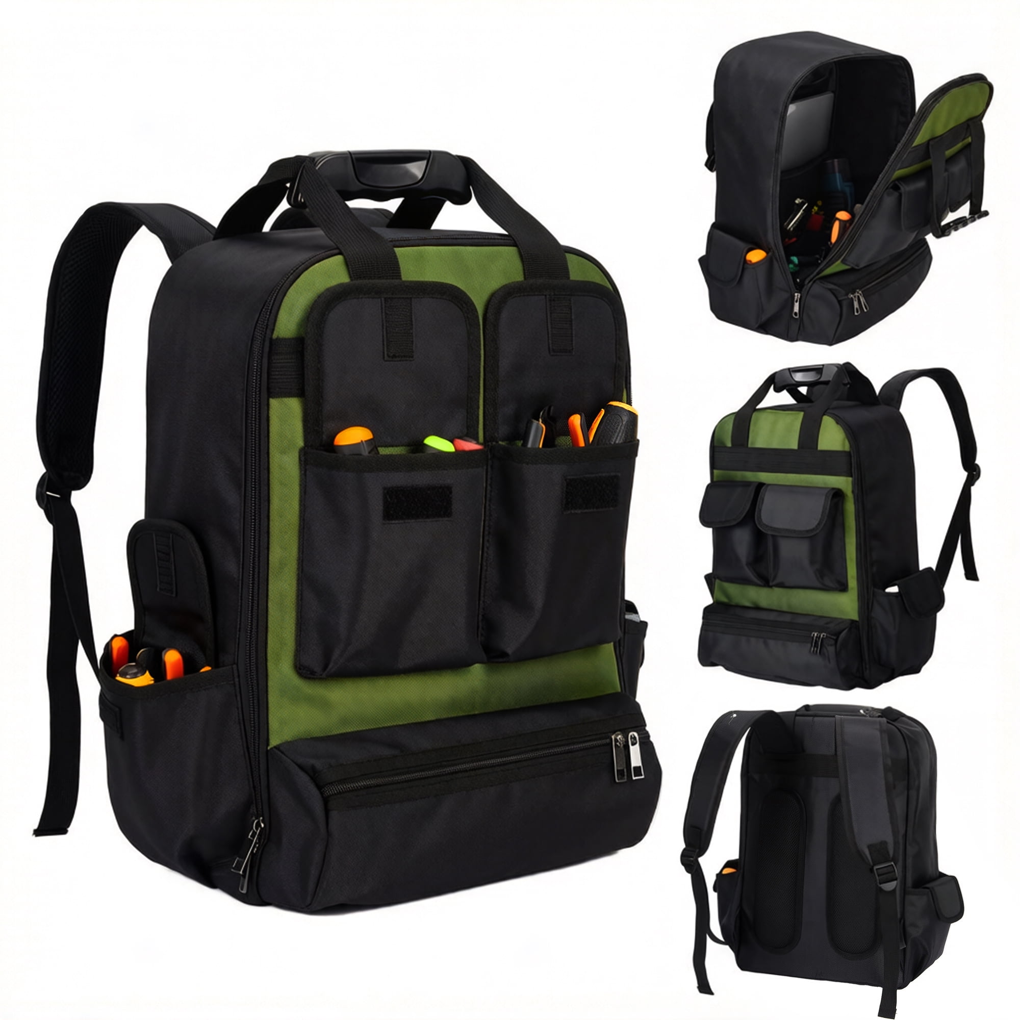 Hyper Tough Black Tool Backpack with 20 Pockets and Loops, Safety