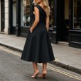 thumbnail image 5 of Ovbmpzd Tea-Length Summer Dresses for Women Black Wedding Guest Elegant Party Dresses One Shoulder A-Line Formal Dresses With Pockets,S, 5 of 5