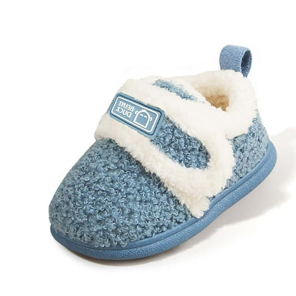 Boots for Kids Winter Girls Indoor Slippers Warm Lined Booties Easy on Design Soft Sole Cozy Home Floor Footwear Girls' Boots Blue 12.5