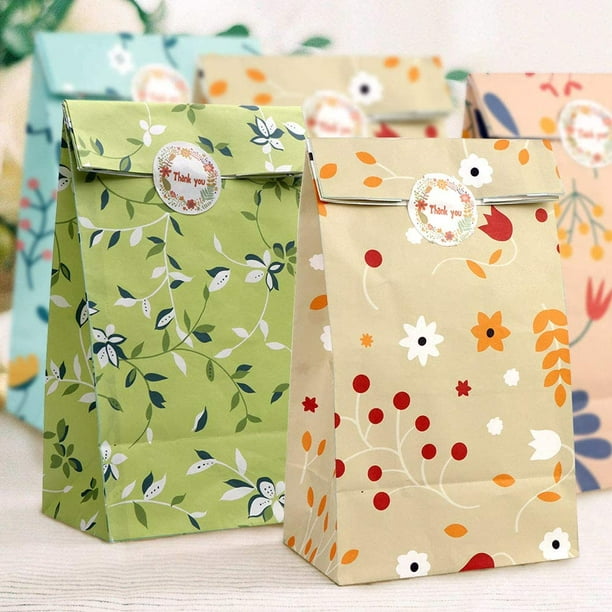 HTOOQ 48pcs Floral Gift Bags Flowers Birthday Gift Bag Goodie